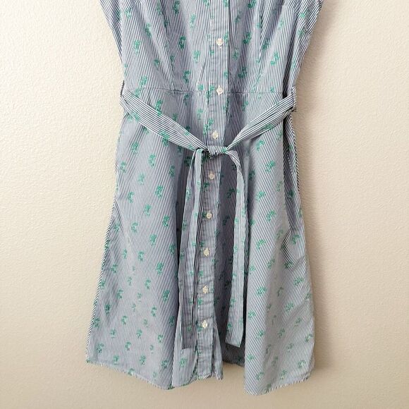 CHLOE + RENE x ANTHROPOLOGIE | Sleeveless Shirt Dress Navy Stripe Green | Large - Picture 4 of 9